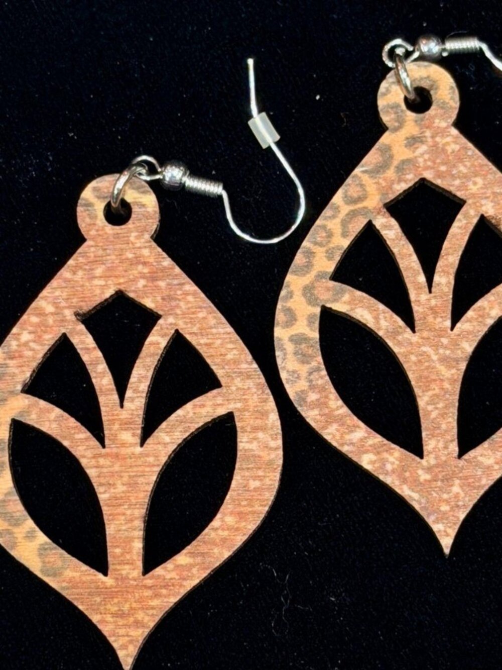 Leopard Print Teardrop Cutout Drop Earrings Silver Hooks